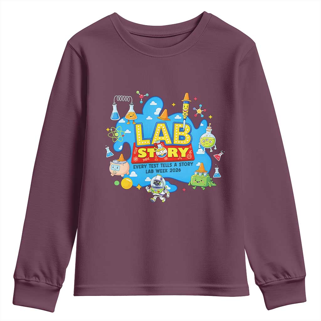 Lab Story Lab Week 2026 Celebration Youth Sweatshirt Every Test Tells a Story Medical Lab Tech Appreciation Gift TS02 Maroon Print Your Wear