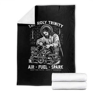 Funny Mechanic Jesus Holy Trinity Air Fuel Spark Throw Blanket Christian Car Lover Humor Gift for Gearheads TS02 Black Print Your Wear