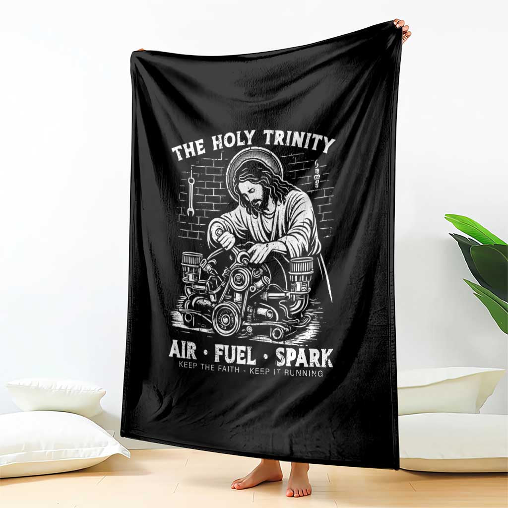 Funny Mechanic Jesus Holy Trinity Air Fuel Spark Throw Blanket Christian Car Lover Humor Gift for Gearheads TS02 Print Your Wear