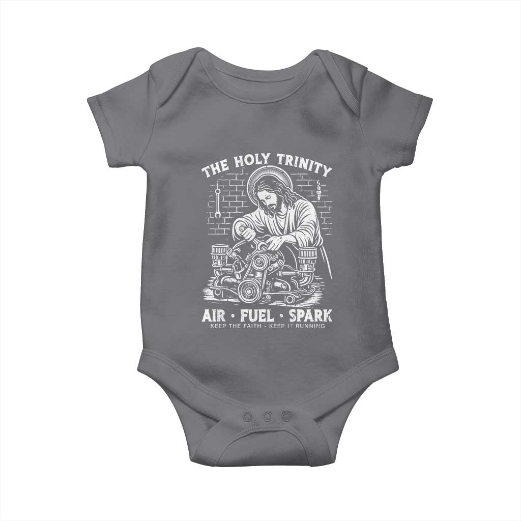 Funny Mechanic Jesus Holy Trinity Air Fuel Spark Baby Onesie Christian Car Lover Humor Gift for Gearheads TS02 Charcoal Print Your Wear