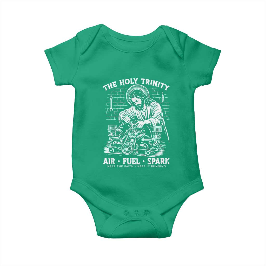 Funny Mechanic Jesus Holy Trinity Air Fuel Spark Baby Onesie Christian Car Lover Humor Gift for Gearheads TS02 Irish Green Print Your Wear