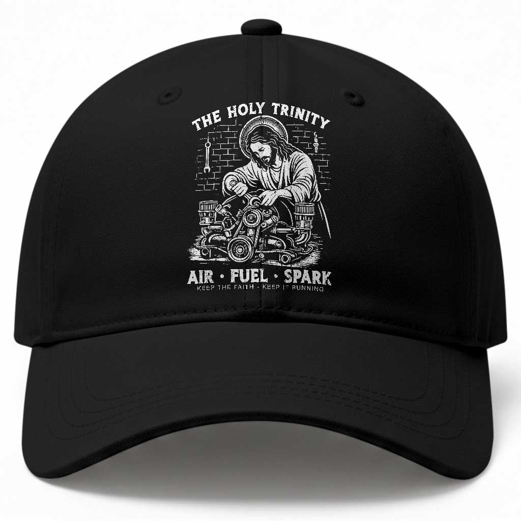 Funny Mechanic Jesus Holy Trinity Air Fuel Spark Baseball Cap Christian Car Lover Humor Gift for Gearheads