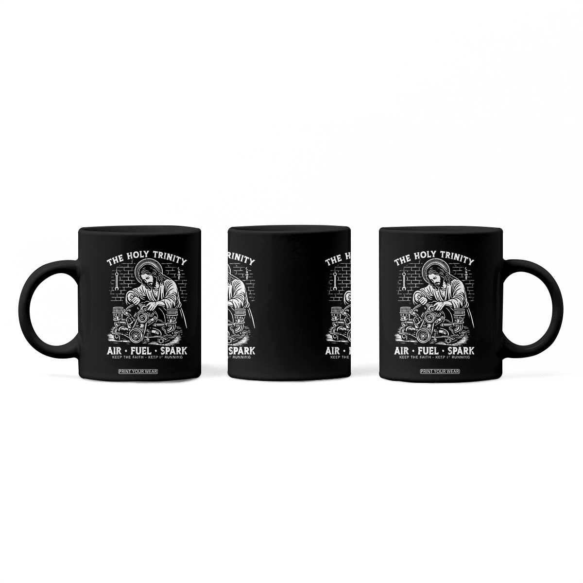 Funny Mechanic Jesus Holy Trinity Air Fuel Spark Coffee Mug Christian Car Lover Humor Gift for Gearheads TS02 Print Your Wear