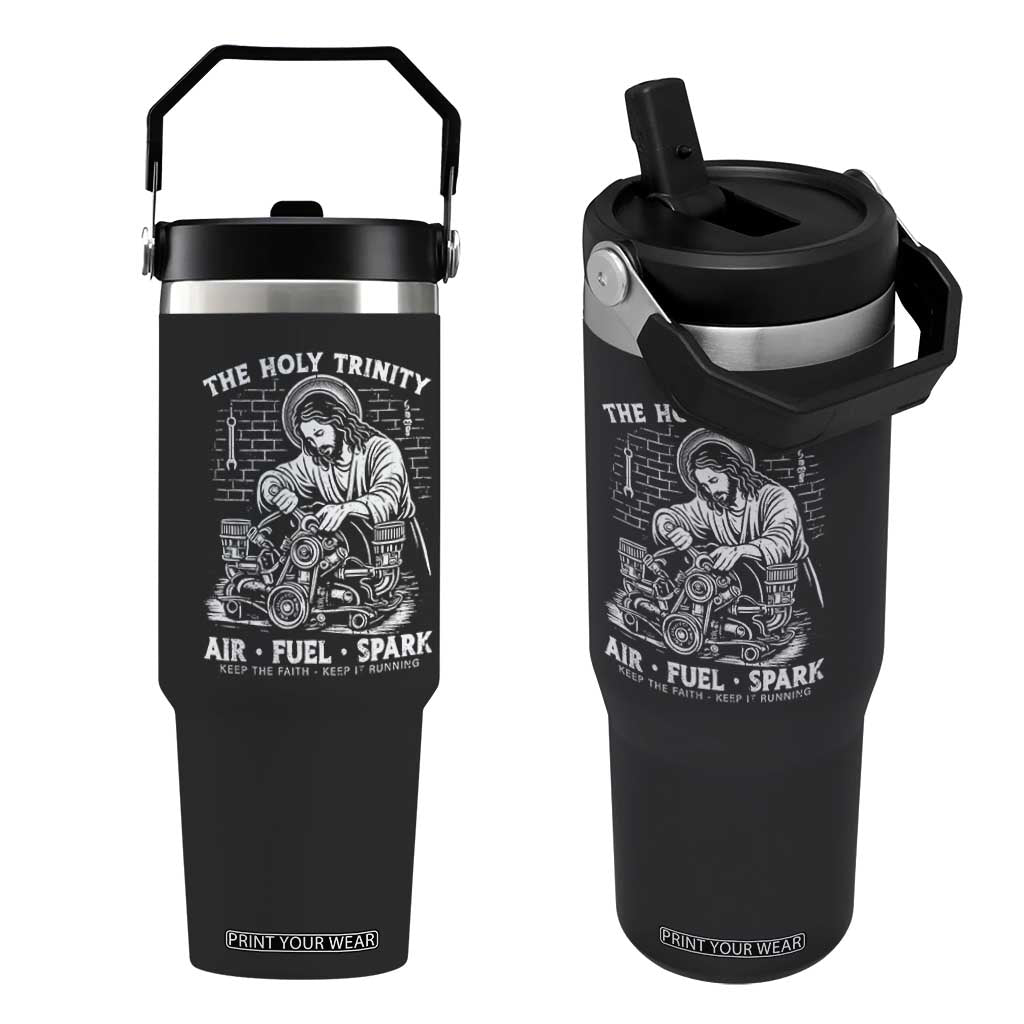 Funny Mechanic Jesus Holy Trinity Air Fuel Spark Flip Straw Tumbler Christian Car Lover Humor Gift for Gearheads TS02 One Size: 30 oz Black Print Your Wear