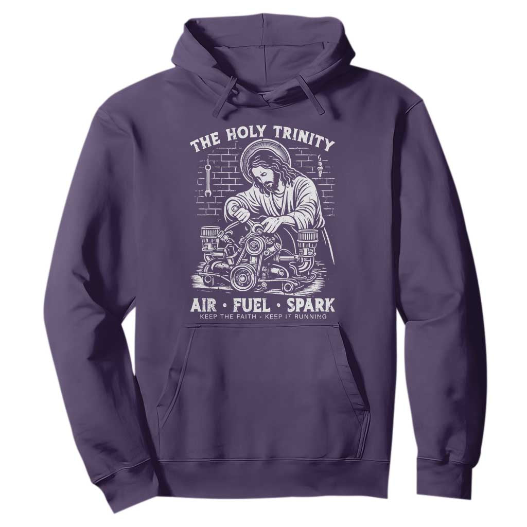 Funny Mechanic Jesus Holy Trinity Air Fuel Spark Hoodie Christian Car Lover Humor Gift for Gearheads TS02 Purple Print Your Wear