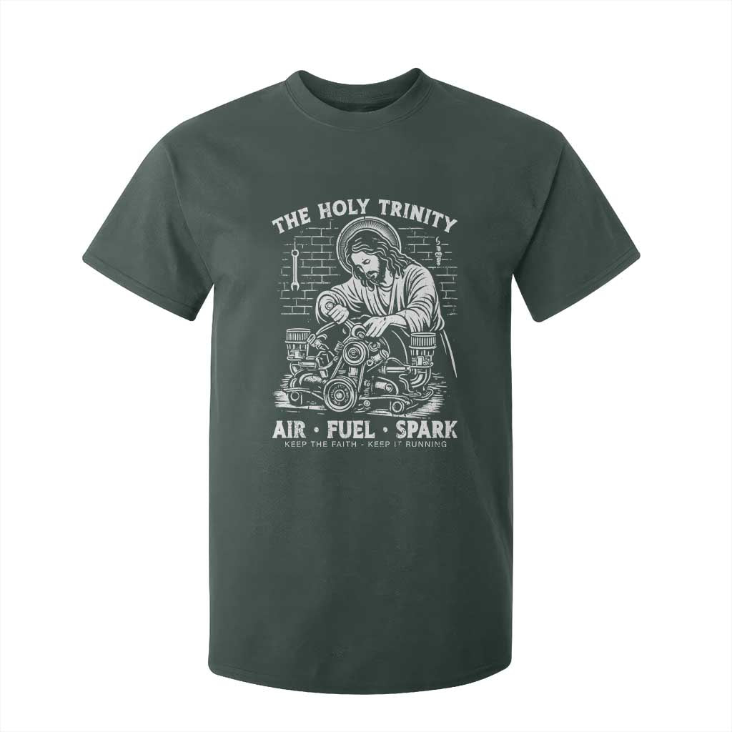 Funny Mechanic Jesus Holy Trinity Air Fuel Spark T Shirt For Kid Christian Car Lover Humor Gift for Gearheads TS02 Dark Forest Green Print Your Wear
