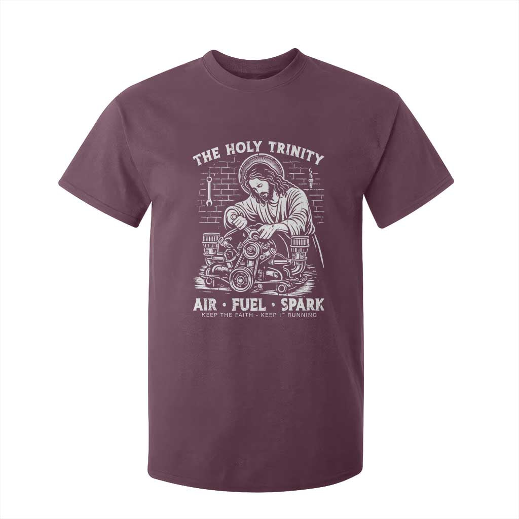 Funny Mechanic Jesus Holy Trinity Air Fuel Spark T Shirt For Kid Christian Car Lover Humor Gift for Gearheads TS02 Maroon Print Your Wear