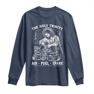 Funny Mechanic Jesus Holy Trinity Air Fuel Spark Long Sleeve Shirt Christian Car Lover Humor Gift for Gearheads TS02 Navy Print Your Wear
