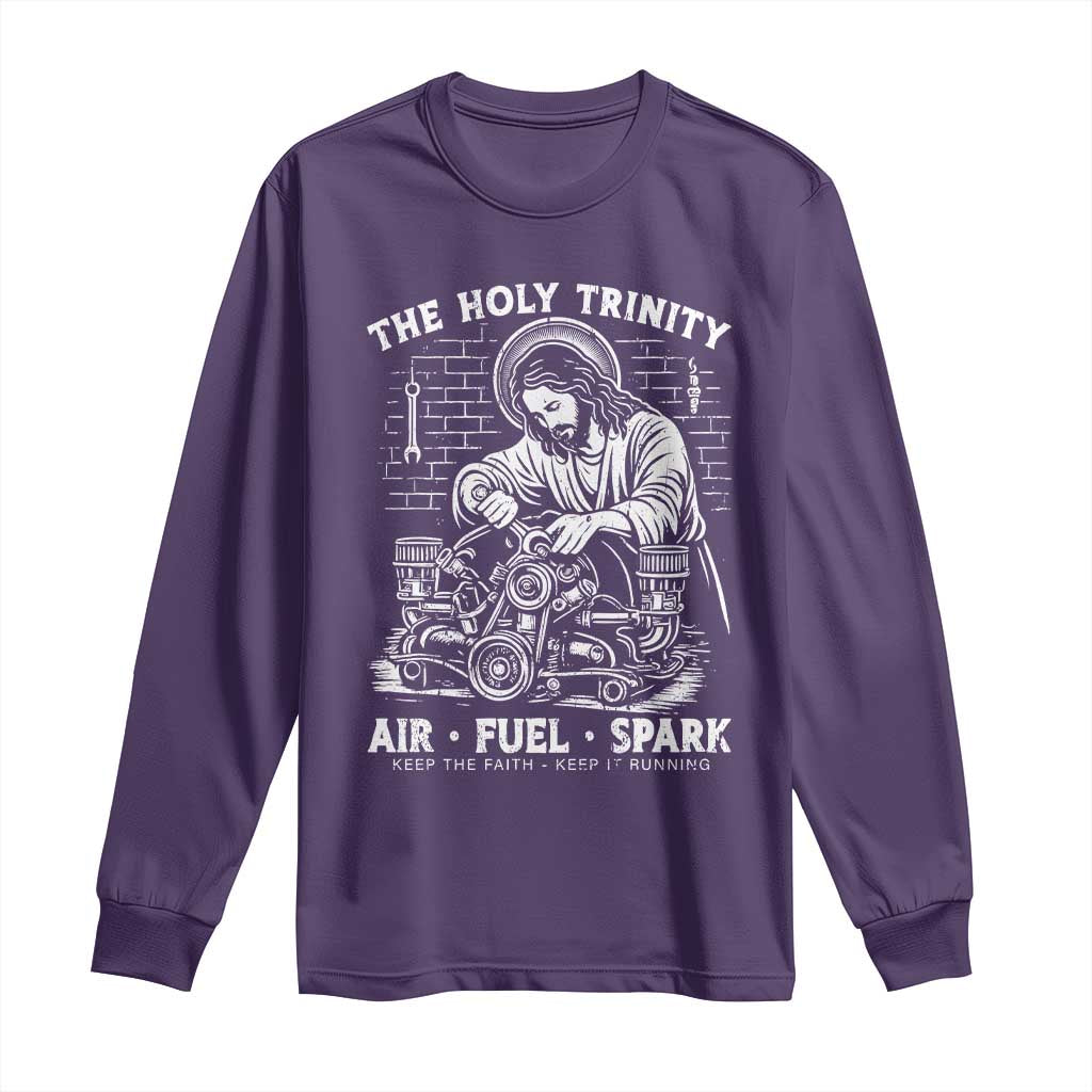 Funny Mechanic Jesus Holy Trinity Air Fuel Spark Long Sleeve Shirt Christian Car Lover Humor Gift for Gearheads TS02 Purple Print Your Wear