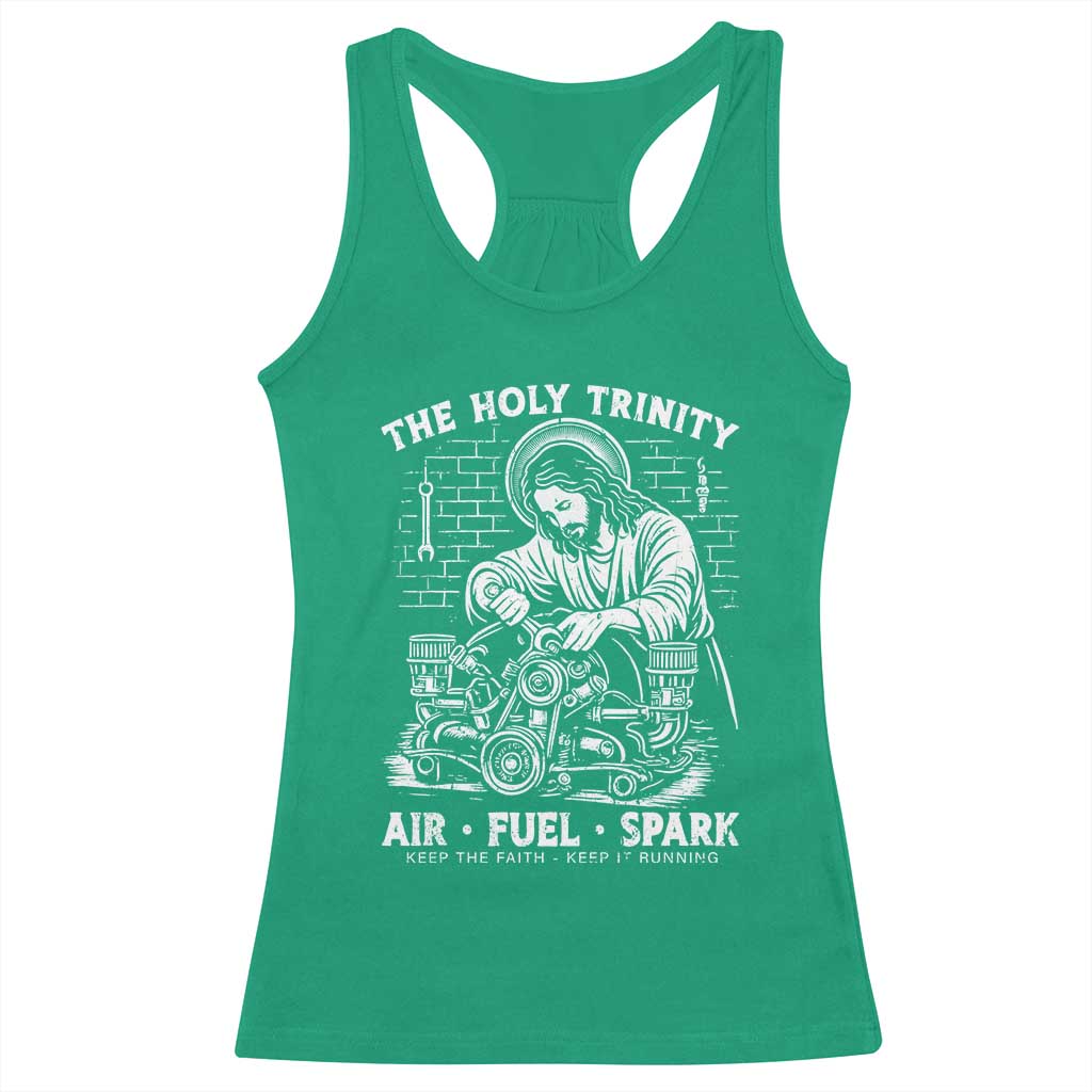 Funny Mechanic Jesus Holy Trinity Air Fuel Spark Racerback Tank Top Christian Car Lover Humor Gift for Gearheads TS02 Irish Green Print Your Wear