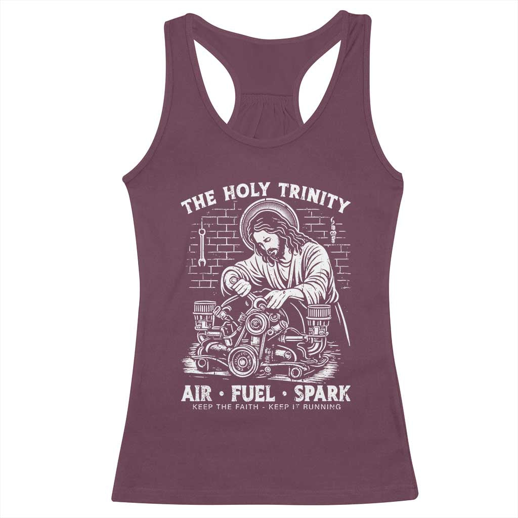 Funny Mechanic Jesus Holy Trinity Air Fuel Spark Racerback Tank Top Christian Car Lover Humor Gift for Gearheads TS02 Maroon Print Your Wear
