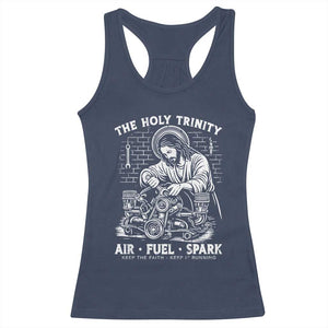 Funny Mechanic Jesus Holy Trinity Air Fuel Spark Racerback Tank Top Christian Car Lover Humor Gift for Gearheads TS02 Navy Print Your Wear
