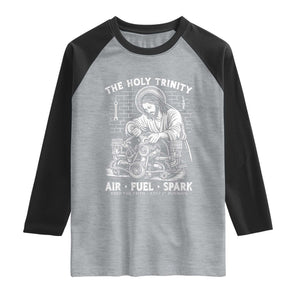 Funny Mechanic Jesus Holy Trinity Air Fuel Spark Raglan Shirt Christian Car Lover Humor Gift for Gearheads TS02 Heather Gray Black Print Your Wear