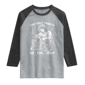 Funny Mechanic Jesus Holy Trinity Air Fuel Spark Raglan Shirt Christian Car Lover Humor Gift for Gearheads TS02 Heather Gray Heather Charcoal Print Your Wear