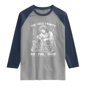 Funny Mechanic Jesus Holy Trinity Air Fuel Spark Raglan Shirt Christian Car Lover Humor Gift for Gearheads TS02 Sport Gray Navy Print Your Wear