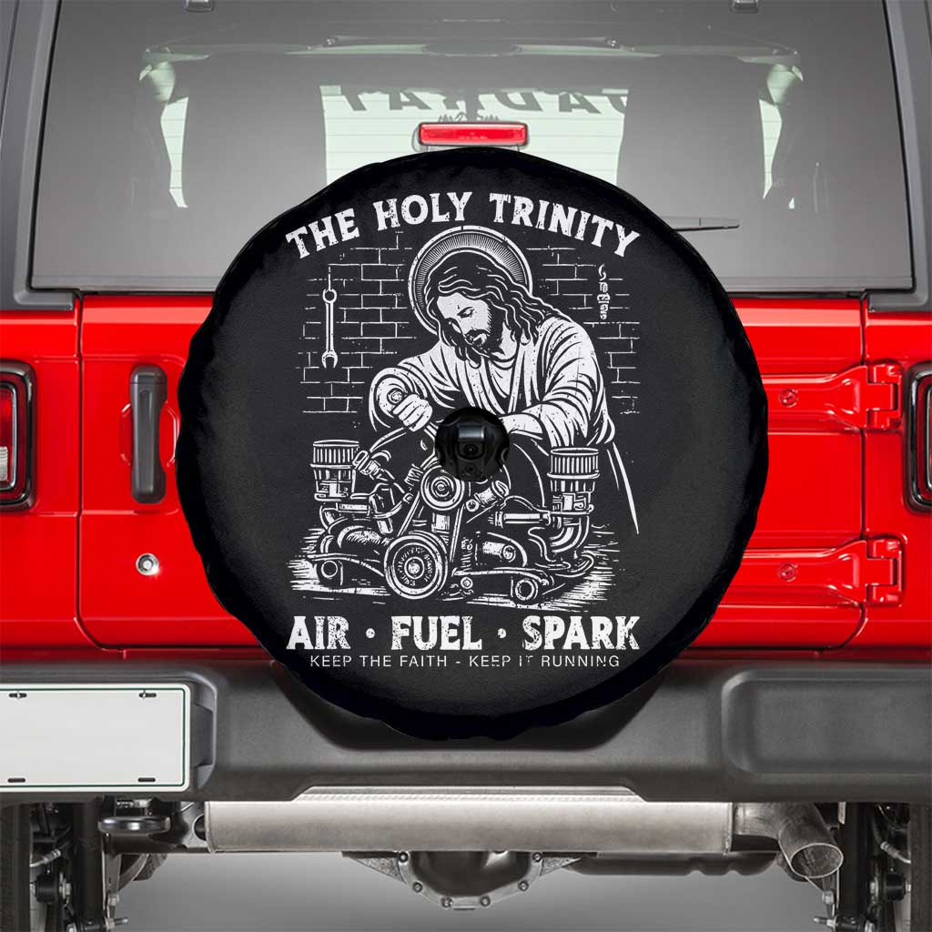 Funny Mechanic Jesus Holy Trinity Air Fuel Spark Spare Tire Cover Christian Car Lover Humor Gift for Gearheads TS02 Black Print Your Wear
