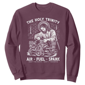 Funny Mechanic Jesus Holy Trinity Air Fuel Spark Sweatshirt Christian Car Lover Humor Gift for Gearheads TS02 Maroon Print Your Wear