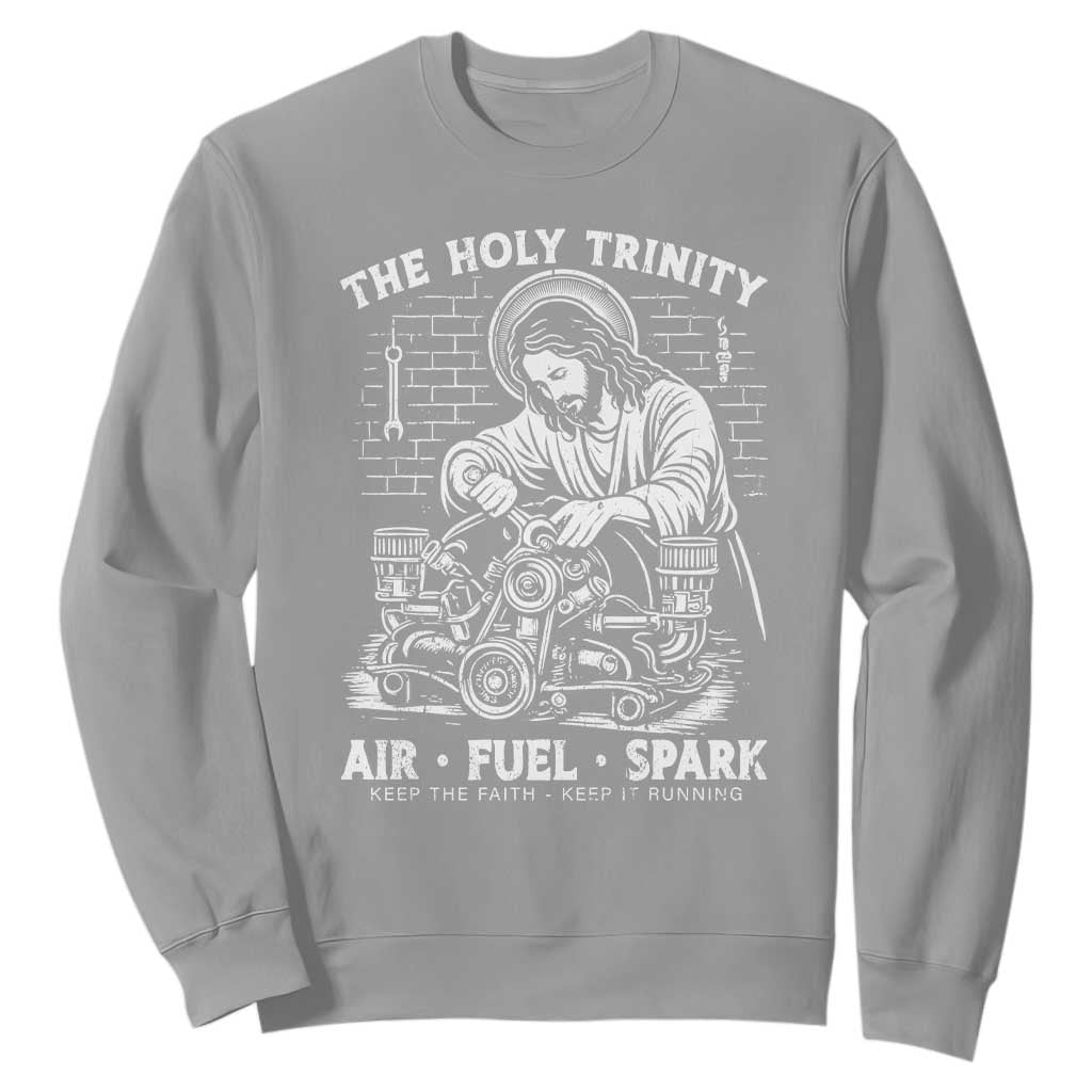 Funny Mechanic Jesus Holy Trinity Air Fuel Spark Sweatshirt Christian Car Lover Humor Gift for Gearheads TS02 Sport Gray Print Your Wear