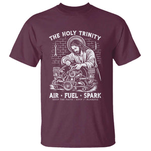 Funny Mechanic Jesus Holy Trinity Air Fuel Spark T Shirt Christian Car Lover Humor Gift for Gearheads TS02 Maroon Print Your Wear