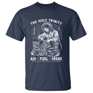 Funny Mechanic Jesus Holy Trinity Air Fuel Spark T Shirt Christian Car Lover Humor Gift for Gearheads TS02 Navy Print Your Wear
