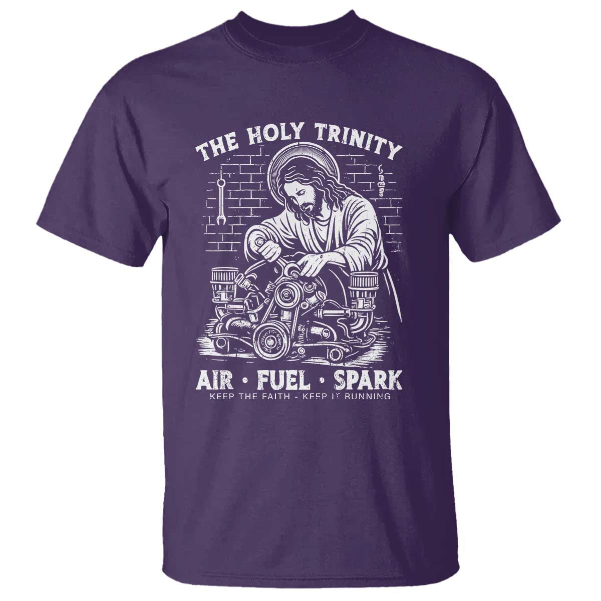 Funny Mechanic Jesus Holy Trinity Air Fuel Spark T Shirt Christian Car Lover Humor Gift for Gearheads TS02 Purple Print Your Wear