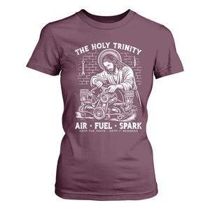 Funny Mechanic Jesus Holy Trinity Air Fuel Spark T Shirt For Women Christian Car Lover Humor Gift for Gearheads TS02 Maroon Print Your Wear