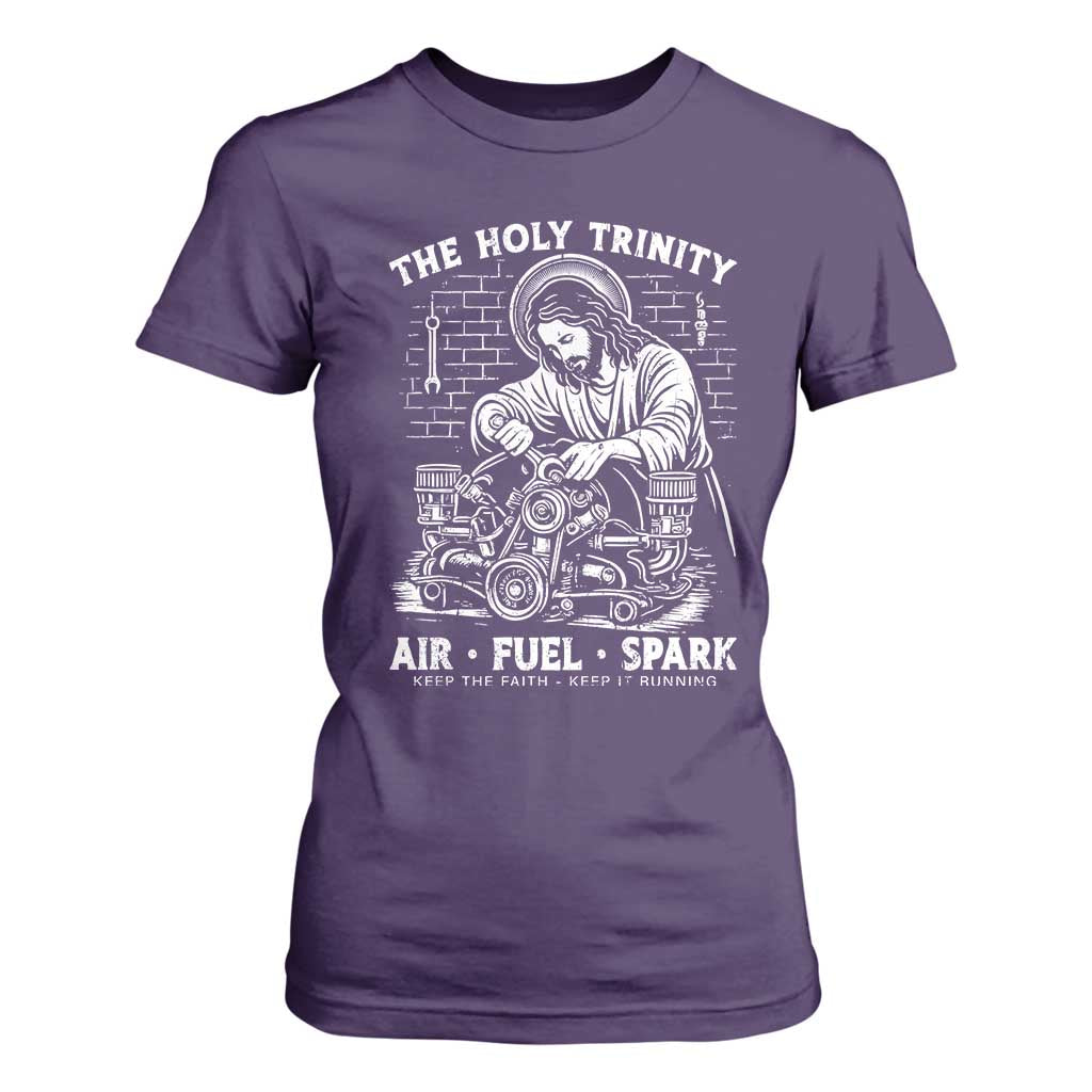 Funny Mechanic Jesus Holy Trinity Air Fuel Spark T Shirt For Women Christian Car Lover Humor Gift for Gearheads TS02 Purple Print Your Wear