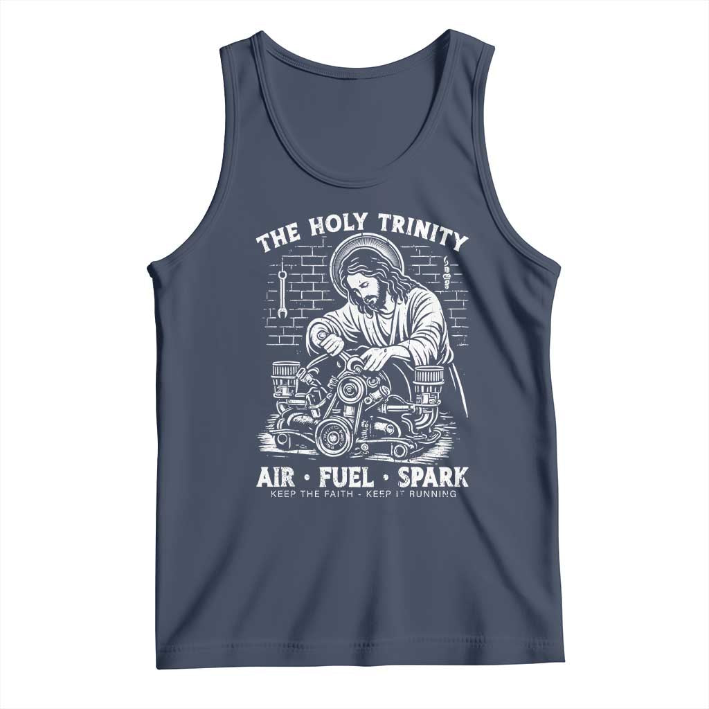 Funny Mechanic Jesus Holy Trinity Air Fuel Spark Tank Top Christian Car Lover Humor Gift for Gearheads TS02 Navy Print Your Wear