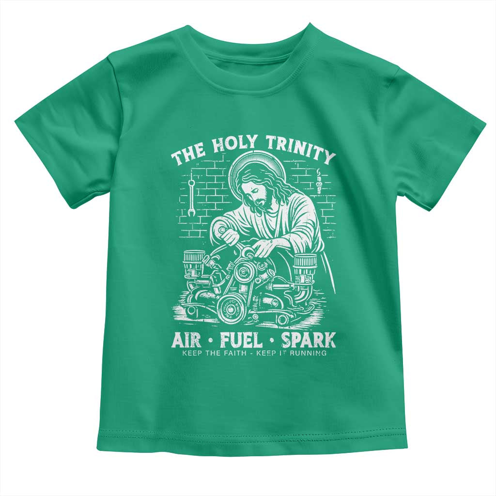 Funny Mechanic Jesus Holy Trinity Air Fuel Spark Toddler T Shirt Christian Car Lover Humor Gift for Gearheads TS02 Irish Green Print Your Wear