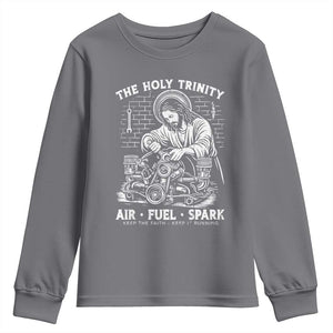 Funny Mechanic Jesus Holy Trinity Air Fuel Spark Youth Sweatshirt Christian Car Lover Humor Gift for Gearheads TS02 Charcoal Print Your Wear