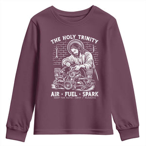 Funny Mechanic Jesus Holy Trinity Air Fuel Spark Youth Sweatshirt Christian Car Lover Humor Gift for Gearheads TS02 Maroon Print Your Wear
