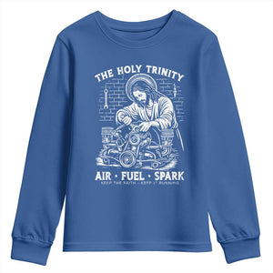 Funny Mechanic Jesus Holy Trinity Air Fuel Spark Youth Sweatshirt Christian Car Lover Humor Gift for Gearheads TS02 Royal Blue Print Your Wear