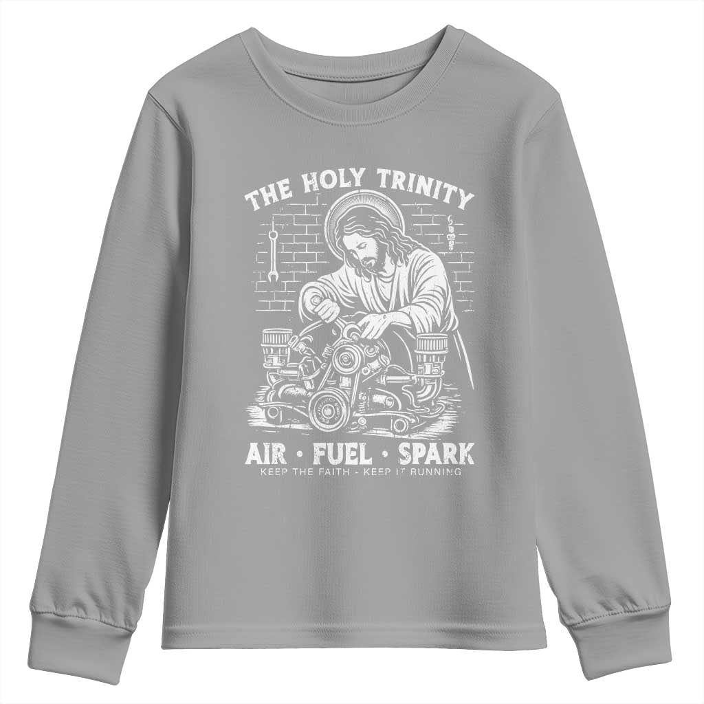 Funny Mechanic Jesus Holy Trinity Air Fuel Spark Youth Sweatshirt Christian Car Lover Humor Gift for Gearheads TS02 Sport Gray Print Your Wear