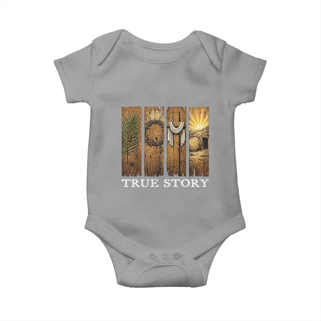 Christian Easter True Story Resurrection Scene Vintage Baby Onesie Faith Based Jesus Empty Tomb Gift for Believers TS02 Sport Gray Print Your Wear