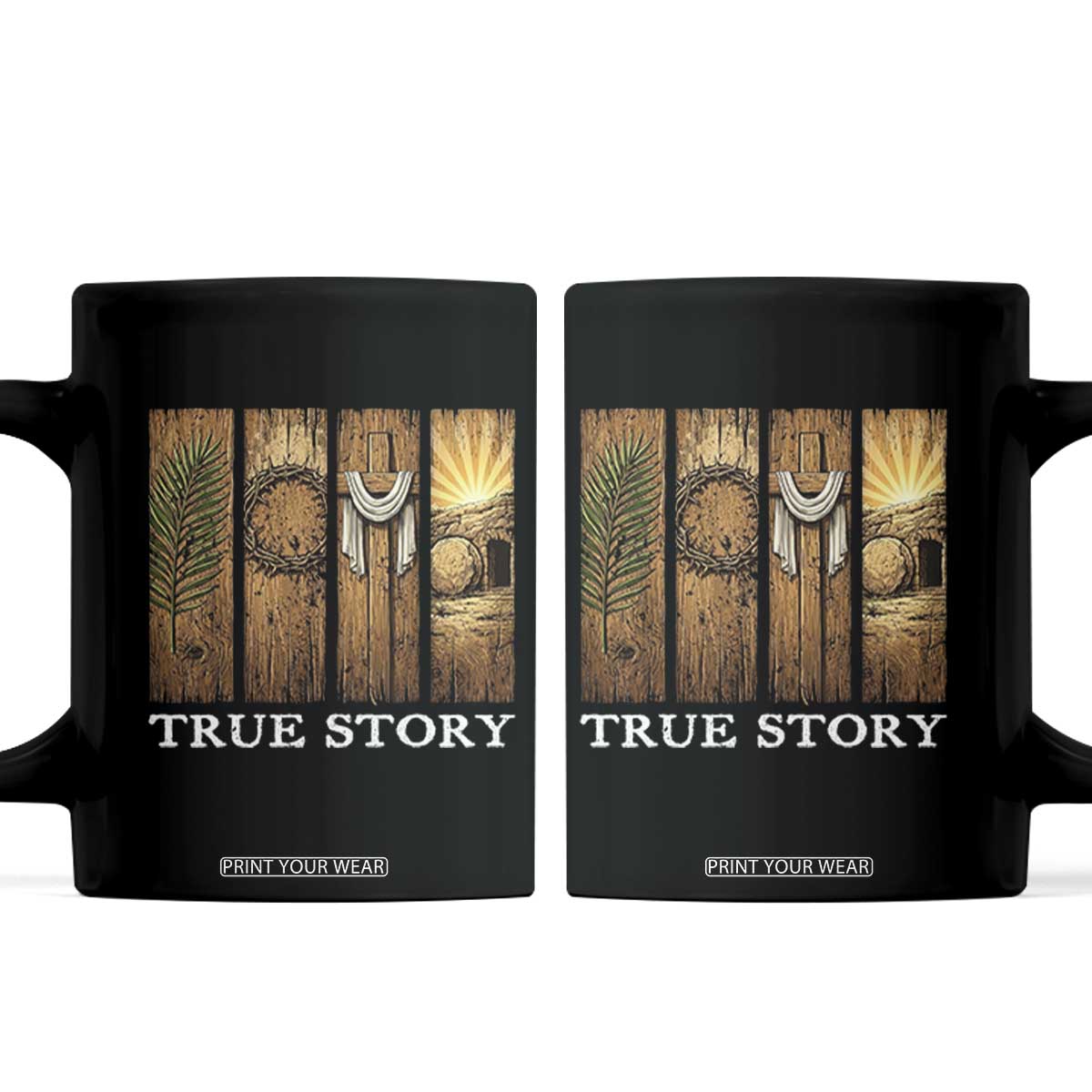 Christian Easter True Story Resurrection Scene Vintage Coffee Mug Faith Based Jesus Empty Tomb Gift for Believers TS02 Black Print Your Wear