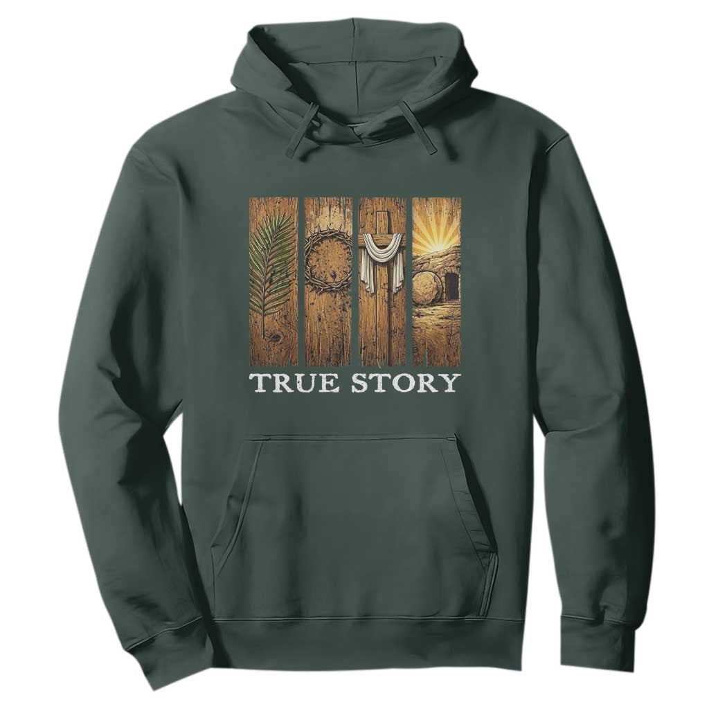 Christian Easter True Story Resurrection Scene Vintage Hoodie Faith Based Jesus Empty Tomb Gift for Believers TS02 Dark Forest Green Print Your Wear