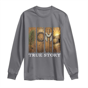 Christian Easter True Story Resurrection Scene Vintage Long Sleeve Shirt Faith Based Jesus Empty Tomb Gift for Believers TS02 Charcoal Print Your Wear