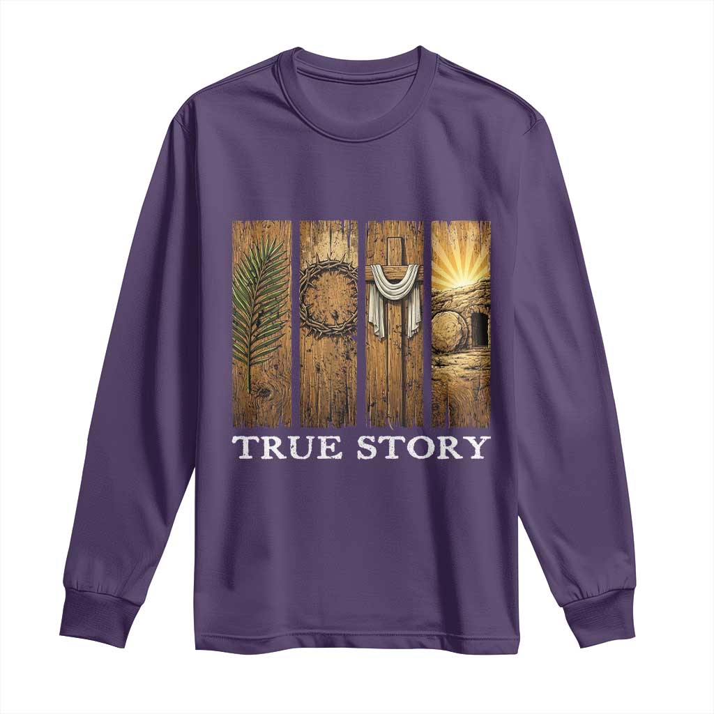Christian Easter True Story Resurrection Scene Vintage Long Sleeve Shirt Faith Based Jesus Empty Tomb Gift for Believers TS02 Purple Print Your Wear