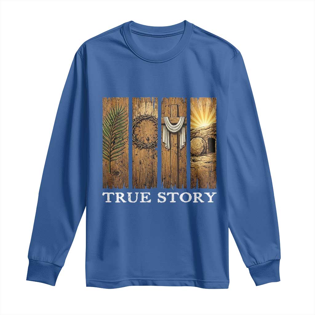 Christian Easter True Story Resurrection Scene Vintage Long Sleeve Shirt Faith Based Jesus Empty Tomb Gift for Believers TS02 Royal Blue Print Your Wear