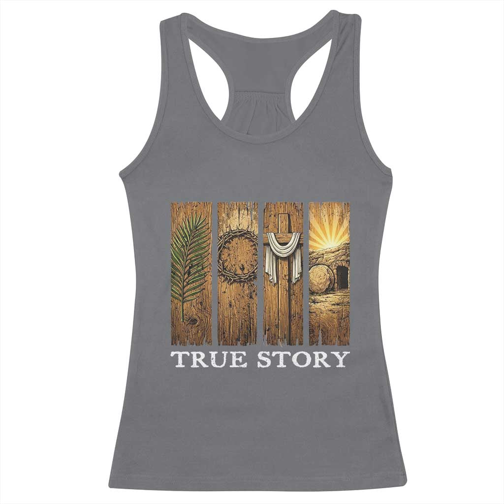Christian Easter True Story Resurrection Scene Vintage Racerback Tank Top Faith Based Jesus Empty Tomb Gift for Believers TS02 Charcoal Print Your Wear