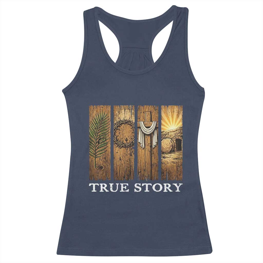 Christian Easter True Story Resurrection Scene Vintage Racerback Tank Top Faith Based Jesus Empty Tomb Gift for Believers TS02 Navy Print Your Wear