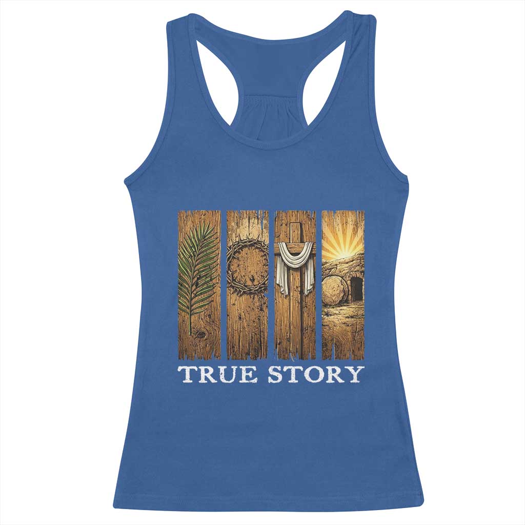 Christian Easter True Story Resurrection Scene Vintage Racerback Tank Top Faith Based Jesus Empty Tomb Gift for Believers TS02 Royal Blue Print Your Wear