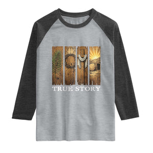 Christian Easter True Story Resurrection Scene Vintage Raglan Shirt Faith Based Jesus Empty Tomb Gift for Believers TS02 Heather Gray Heather Charcoal Print Your Wear