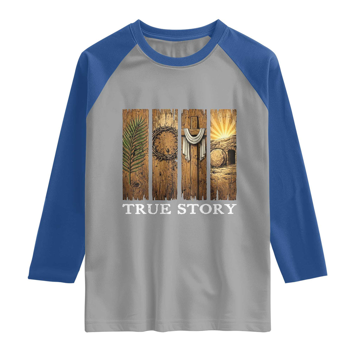 Christian Easter True Story Resurrection Scene Vintage Raglan Shirt Faith Based Jesus Empty Tomb Gift for Believers TS02 Sport Gray Royal Print Your Wear
