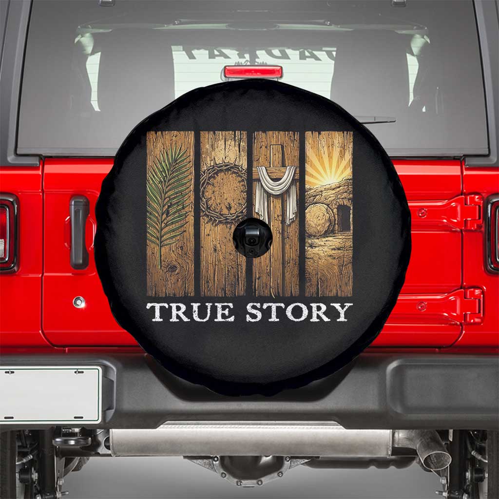 Christian Easter True Story Resurrection Scene Vintage Spare Tire Cover Faith Based Jesus Empty Tomb Gift for Believers TS02 Black Print Your Wear