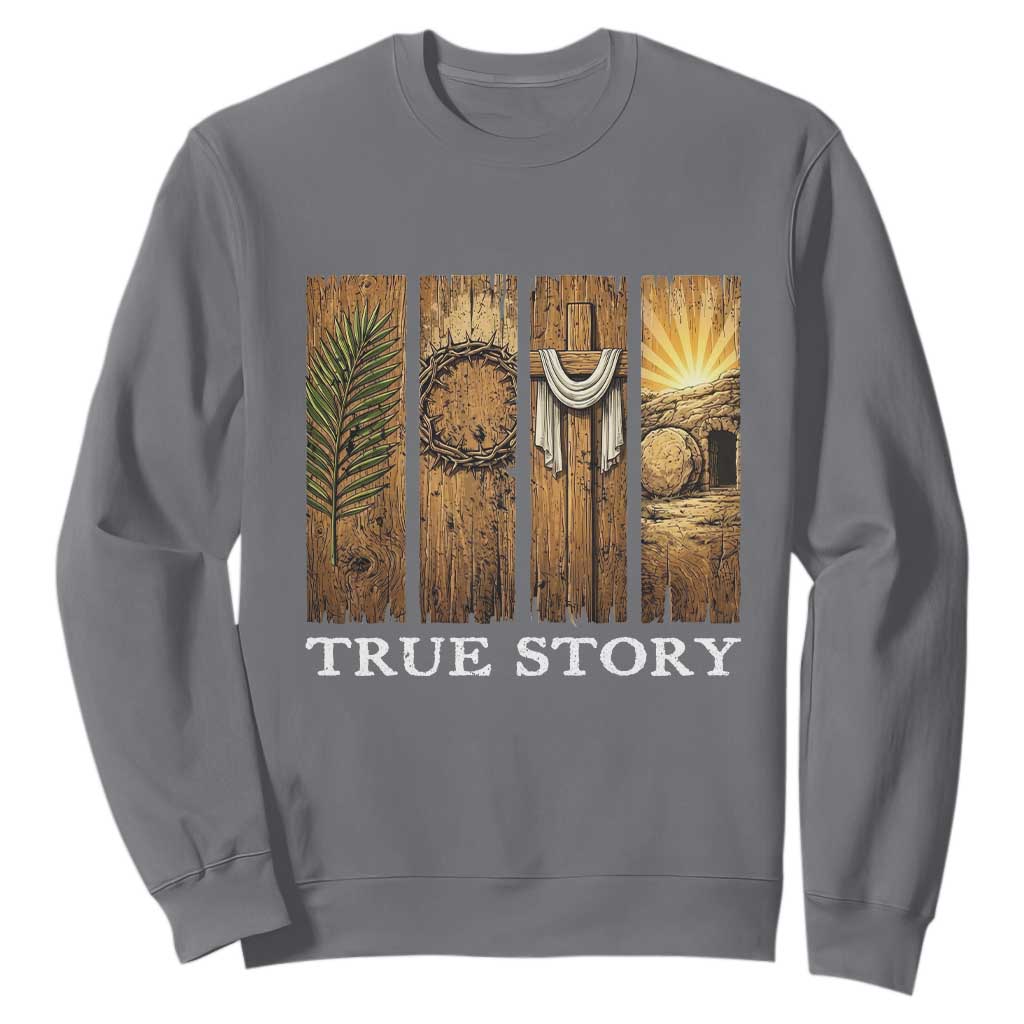Christian Easter True Story Resurrection Scene Vintage Sweatshirt Faith Based Jesus Empty Tomb Gift for Believers TS02 Charcoal Print Your Wear
