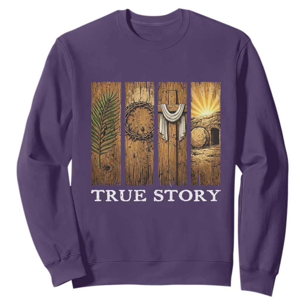 Christian Easter True Story Resurrection Scene Vintage Sweatshirt Faith Based Jesus Empty Tomb Gift for Believers TS02 Purple Print Your Wear
