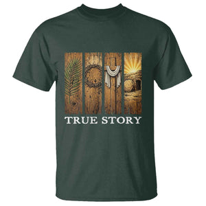 Christian Easter True Story Resurrection Scene Vintage T Shirt Faith Based Jesus Empty Tomb Gift for Believers TS02 Dark Forest Green Print Your Wear