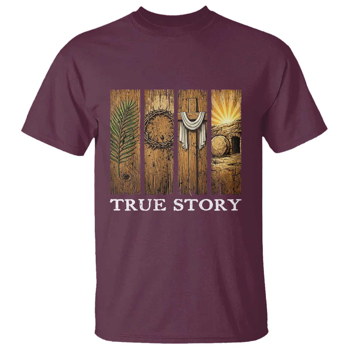 Christian Easter True Story Resurrection Scene Vintage T Shirt Faith Based Jesus Empty Tomb Gift for Believers TS02 Maroon Print Your Wear