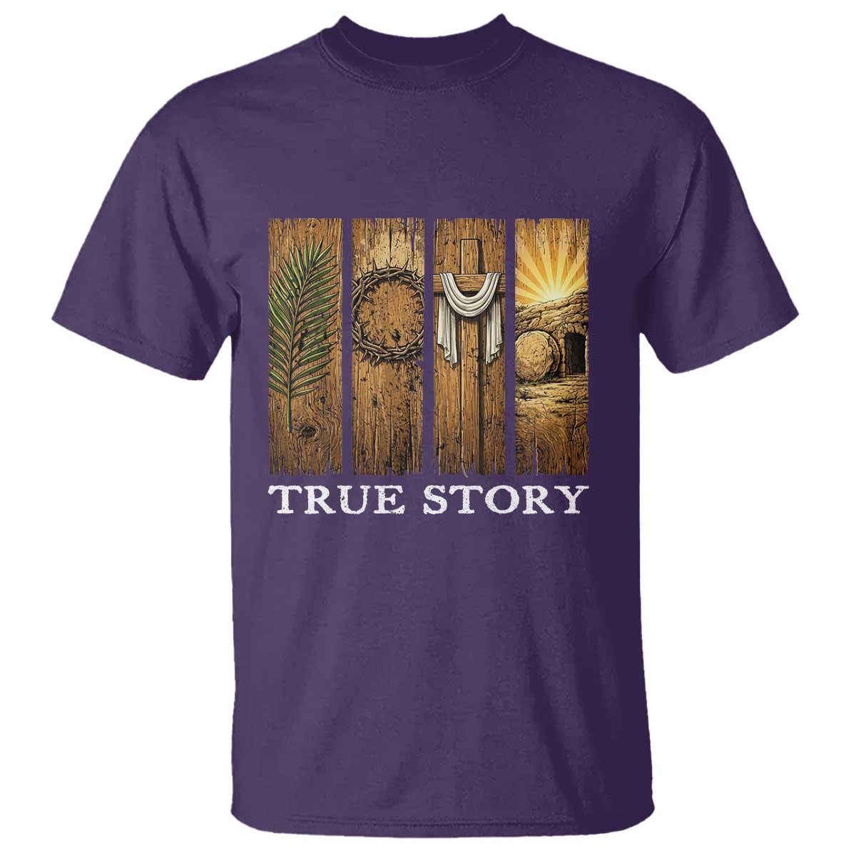Christian Easter True Story Resurrection Scene Vintage T Shirt Faith Based Jesus Empty Tomb Gift for Believers TS02 Purple Print Your Wear